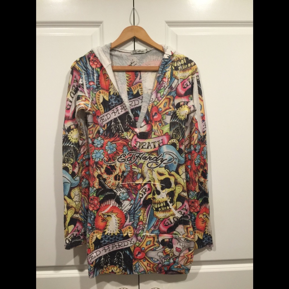 Ed Hardy Hoodie Sweater Dress Medium